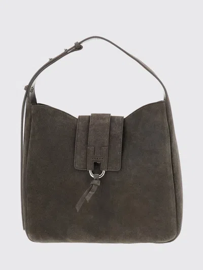 Hogan Dark Brown H01x Hobo Vertical Suede Tote Bag In Gray