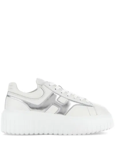 HOGAN SILVER H-STRIPES LEATHER SNEAKERS