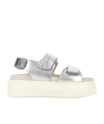 Hogan Skyscraper Metallic Leather Platform Sandals In Silver