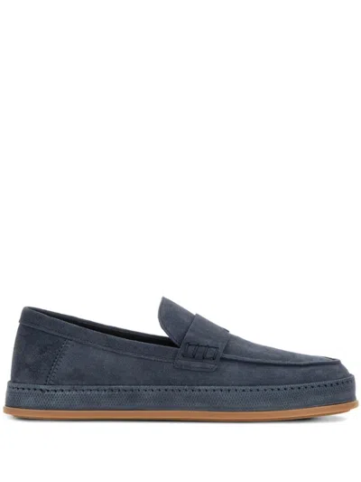 Hogan Slip-on Blue Suede Loafers With Textured Sole