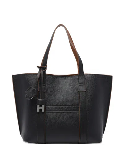 Hogan Small Address Leather Tote Bag In Black