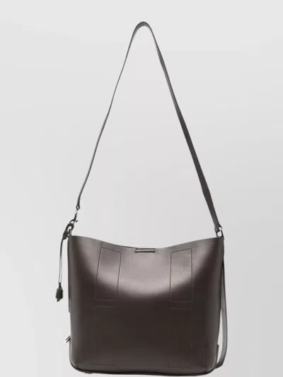 Hogan Small Leather Hobo Bag With Adjustable Strap In Brown