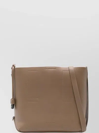 Hogan Small Leather Hobo Bag With Adjustable Strap In Brown