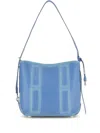 Hogan Cognac Blue Calf Leather Shoulder Bag In Blue
