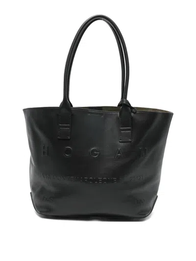 Hogan Small Address Embossed Tote Bag In Black