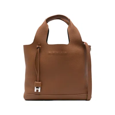 Hogan Small Leather Tote In Brown