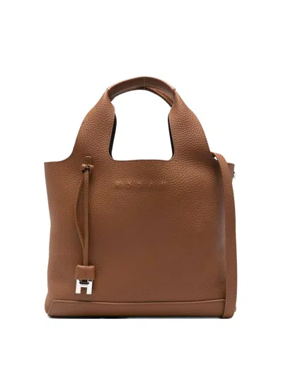 Hogan Small Leather Tote In Brown