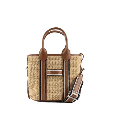 Hogan Small Raffia Script Shopping Bag With Brown Leather Details