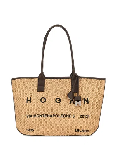 Hogan Small Rafia Tote In Neutral