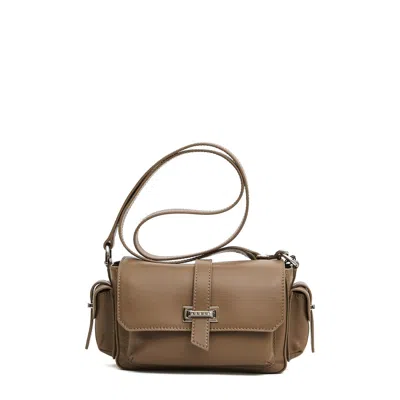 Hogan Small Taupe Leather Flap Bag In Brown