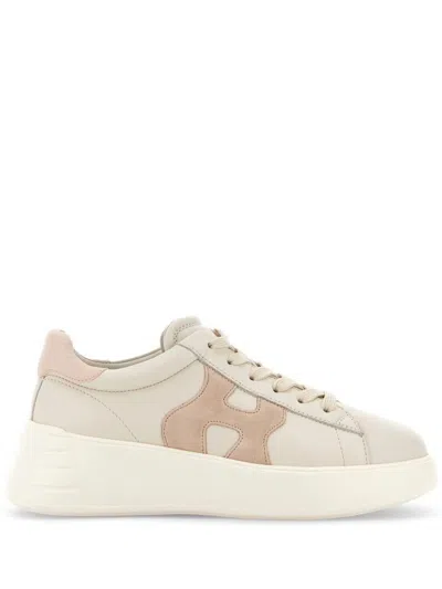 Hogan Smooth Leather Rebel Sneakers Shoes In White