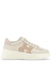 Hogan Leather Sneakers Rebel Panelled Platform Round Suede In Beige