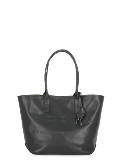 Hogan Smooth Leather Tote Bag With Removable Pouch In Black
