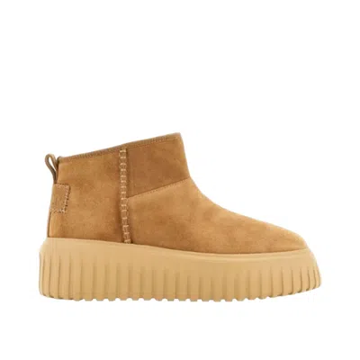 Hogan Smooth Suede Ankle Boots In Brown