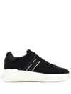 Hogan Black Leather Sneakers With Logo-embellished Side Panels In Black