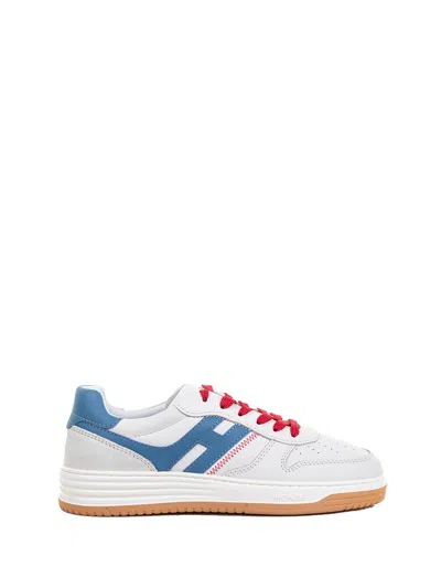 Hogan Sneaker H630 In Light Blue And Orange Leather In White