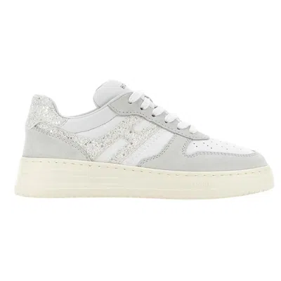 Hogan Sparkling Leather Low Top Sneakers In White