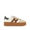 Hogan Leather Sneakers With Contrast Panel And Platform Sole In Gold