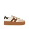 Hogan Leather Sneakers With Contrast Panel And Platform Sole In Gold