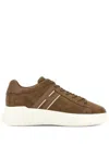 Hogan Earth Brown Leather Sneakers With Memory Foam Insole And Appliqué Logo In Brown