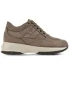 Hogan Interactive Lace-up Suede Sneakers In Beige