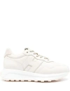 Hogan Leather Sneakers With Contrasting Profiles And Studs In Beige