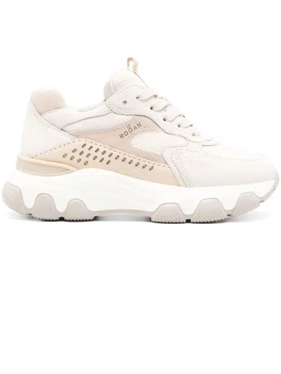 Hogan Active Panelled Leather Sneakers With Perforated Detailing In Powder