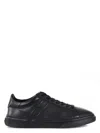 Hogan Black Leather Sneakers In Black