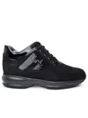 Hogan Black Suede And Patent Leather Interactive Sneakers In Black