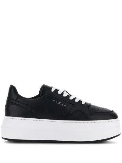 Hogan Leather Panelled Flatform Sneakers In Black