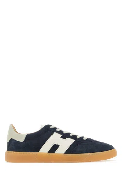 Hogan Suede Low-top Sneakers With Leather Patch In Blue