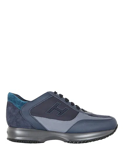 Hogan Panelled Suede-leather Sneakers In Blue