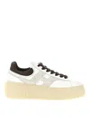 Hogan Striped Sneakers With Padded Collar And Contrasting Sole In Brown