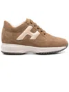 Hogan Interactive Suede Sneakers Round Toe Rubber Sole In Brown