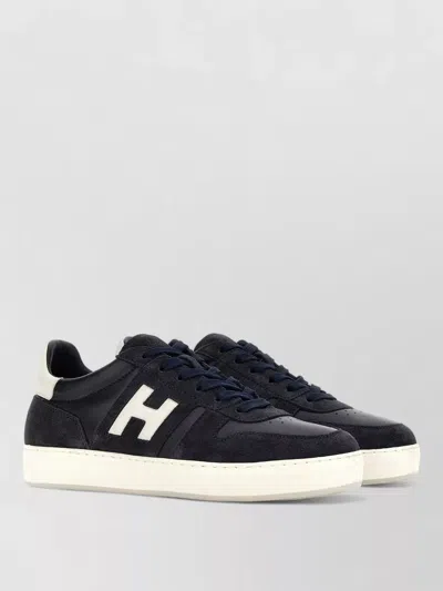 Hogan Sneakers Contrasting Sole Round Toe Suede In Black