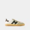 Hogan Leather And Suede Sneakers With Memory Foam Insole In Neutral