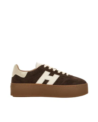 Hogan Italian Leather Low-top Sneakers For Women In Brown