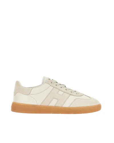 Hogan Low-top Leather And Suede Sneakers With Contrasting Sole In Neutral