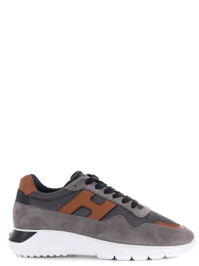Hogan Sneakers In Grigio Scuro/cammello