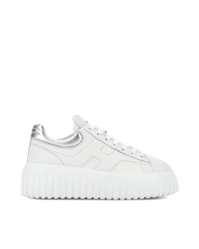 Hogan White And Silver H-stripes Sneakers In Multicolor