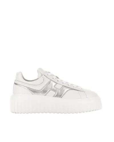 Hogan Nappa Leather Sneakers Featuring Metallic H-stripes In White
