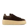 Hogan Leather Lace-up Sneakers Platform Sole In Brown