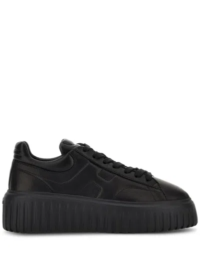 Hogan H-stripes Nappa Leather Sneakers In Black