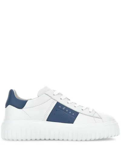Hogan Sneakers H-stripes In White Leather With Blue Stripe