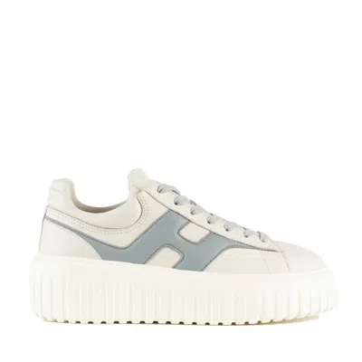 Hogan Sneakers H-stripes Ivory And Light Blue In White