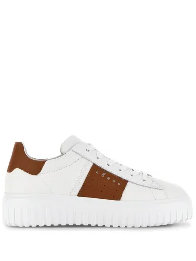 Hogan Sneakers  H-stripes Brownbeigewhite In Brown,beige,white