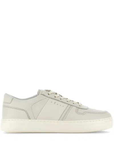 Hogan Sneakers H-tv In Beige Leather In White