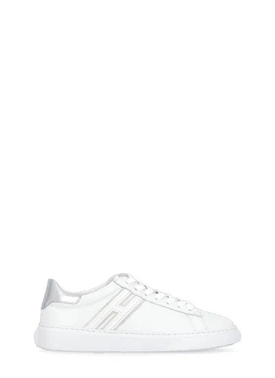 Hogan Sneaker In White Leather And Spur In Silver Laminated Leather