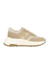 Hogan Panelled Design Leather Sneakers With Ridged Sole In Neutral
