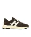 Hogan Coffee Brown Leather Sneakers With Memory Foam Insole In Black